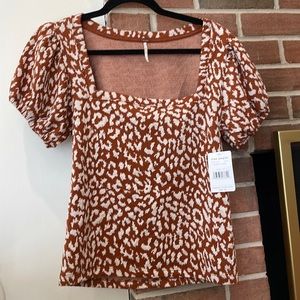 Free People Square Neck Puffed Sleeve Blouse New w Tags